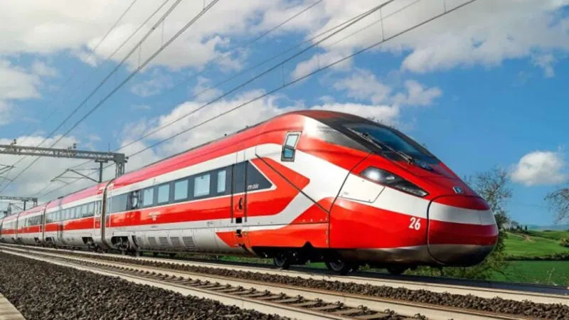 A Frecciarossa high-speed train at a station platform, the ticket for a DIY day from Rome to Florence